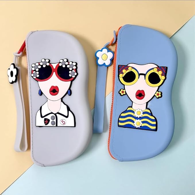 Opti Flair Quirky Pink Silicone Eyeglass Case for Women & Kids | Cute Floral Design Soft Sunglasses Pouch with Zipper & Flower Charm | Lightweight Protective Travel Pouch for Spectacles