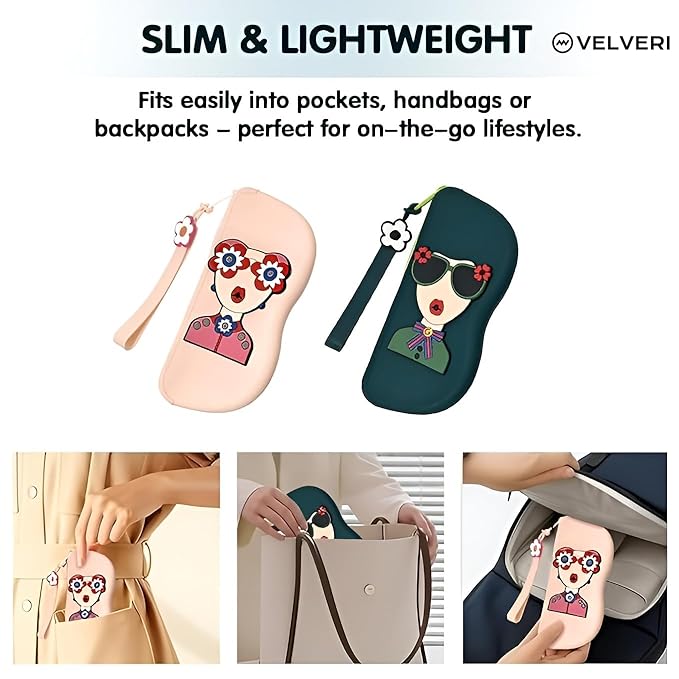 Opti Flair Quirky Pink Silicone Eyeglass Case for Women & Kids | Cute Floral Design Soft Sunglasses Pouch with Zipper & Flower Charm | Lightweight Protective Travel Pouch for Spectacles